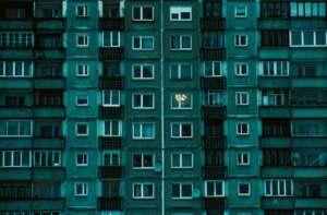 Apartment building facade with many windows