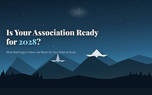 A scenic night view of mountain silhouettes under a starry sky, emphasizing reserve study planning and legal updates in Washington.